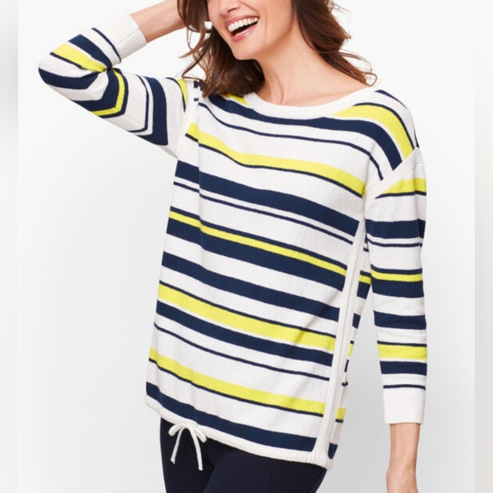 Talbots Navy And Yellow Stripe Knit Top